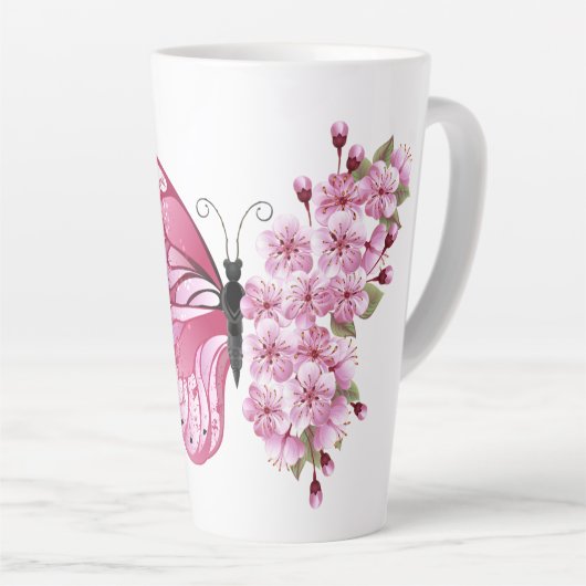 Butterfly Blossom Latte Mok met aangepaste naam (Rechterhoek)