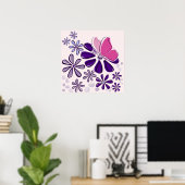 Butterfly & Blossoms Doodle Roze en Paarse kunst Poster (Thuiskantoor)