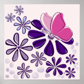 Butterfly & Blossoms Doodle Roze en Paarse kunst Poster (Voorkant)