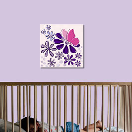 Butterfly & Blossoms Doodle Roze en Paarse kunst Poster