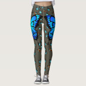 Butterfly Blue Blauwgroen op grijze Leggings S tot (Voorkant)