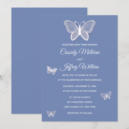 Butterfly Blue Cornflower Wedding Butterflies Kaart (Voorkant / Achterkant)