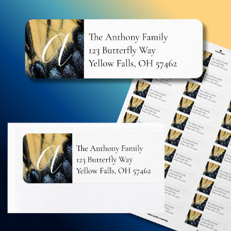 Butterfly Blue en Yellow Return Adreslabel Etiket