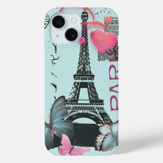  Butterfly blue Paris Effiel Tower Case-Mate iPhone Case (Achterkant)