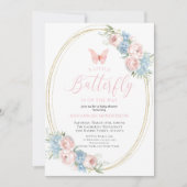 Butterfly Blue Pink Floral Baby shower Kaart (Voorkant)