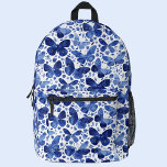 Butterfly Blue Waterverf Bedrukte Rugzak<br><div class="desc">Navy indigo blauw en wit waterverf vlinderpatroon. Originele kunst van Nic Squirrell.</div>