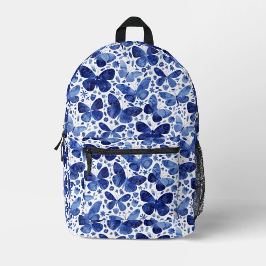 Butterfly Blue Waterverf Bedrukte Rugzak (Voorkant)