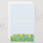 Butterfly Blue Waterverf Flowers Lined Briefpapier (Voorkant / Achterkant)
