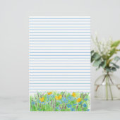Butterfly Blue Waterverf Flowers Lined Briefpapier (Staand voorkant)