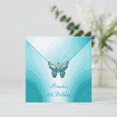 Butterfly Blue White, Abstract 21ste verjaardag Kaart (Staand voorkant)