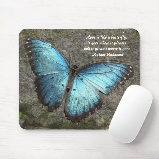 Butterfly Blue-with-quote Muismat (Met muis)