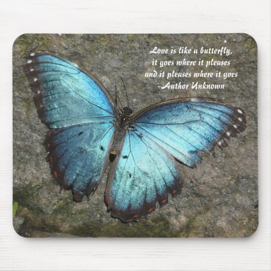 Butterfly Blue-with-quote Muismat (Voorkant)