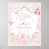Butterfly Blush Bloom Girl Baby Shower Welcome Poster (Voorkant)