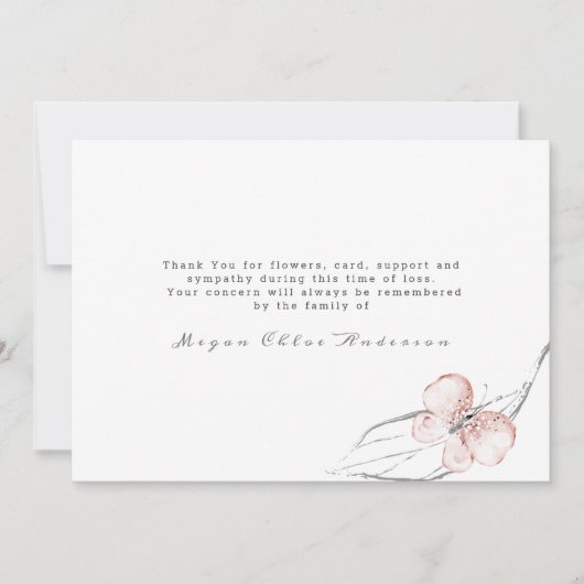Butterfly Blush Pink Funeral Hartelijk dank Bedankkaart (Voorkant)