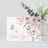 Butterfly Blush Pink Purple Wildflower Bedankkaart (Staand voorkant)