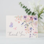 Butterfly Blush Pink Purple Wildflower Bedankkaart (Staand voorkant)