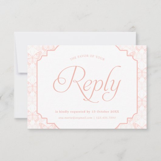 Butterfly Blush Pink RSVP Kaartje (Voorkant)