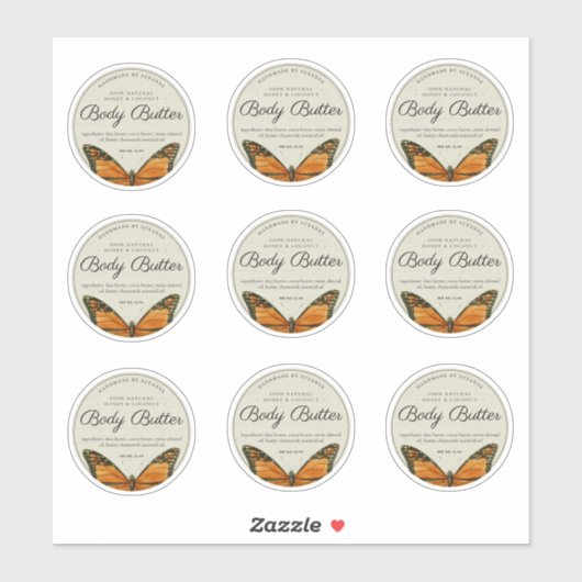  Butterfly Body Butter 2.5" Productlabel Sticker (Vel)