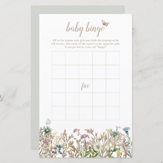 Butterfly Boho Baby Bingo Game Kaart (Voorkant / Achterkant)