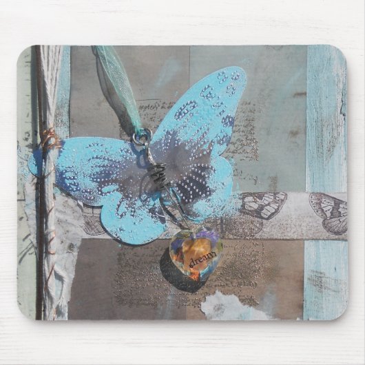Butterfly Boho Chic Blue Heart Dream Muismat (Voorkant)