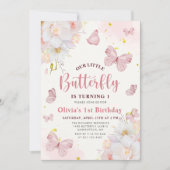 Butterfly Boho Floral Roze Meisje Verjaardag Kaart (Voorkant)