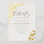 Butterfly Boho Lijst Gold Elegant Girl Baby shower Folie Uitnodiging (Voorkant)