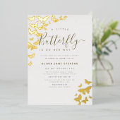 Butterfly Boho Lijst Gold Elegant Girl Baby shower Folie Uitnodiging (Staand Voorkant)