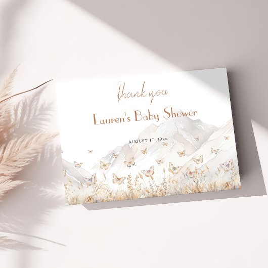 Butterfly Boho Mountains Meisje Baby shower Bedankkaart