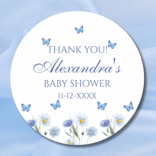 Butterfly Boho Wildflower Baby shower Dank u Ronde Sticker