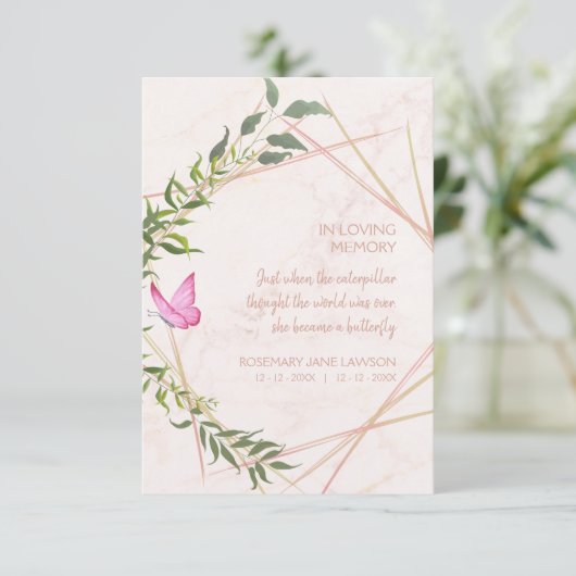 Butterfly Botanical Funeral Loved One Deceased Kaart (Staand voorkant)