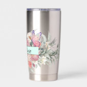 Butterfly Botanicals Gepersonaliseerde elegante bl Geïsoleerde Drinkbeker (Achterkant)