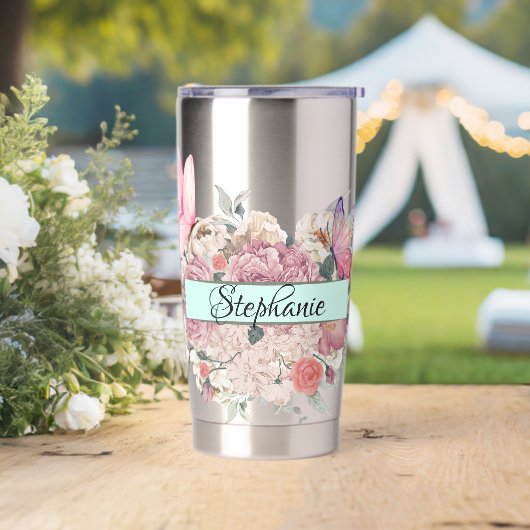 Butterfly Botanicals Gepersonaliseerde elegante bl Geïsoleerde Drinkbeker (Huwelijk)