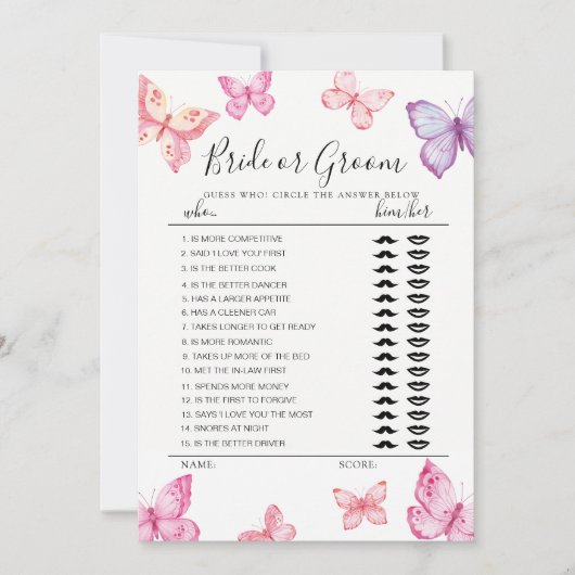 Butterfly Bride of Groom game volledig bewerkbaar  Kaart (Voorkant)