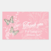 Butterfly bruiloft bloem meisje dank u roze rechthoekige sticker (Voorkant)