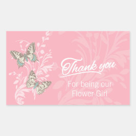 Butterfly bruiloft bloem meisje dank u roze rechthoekige sticker