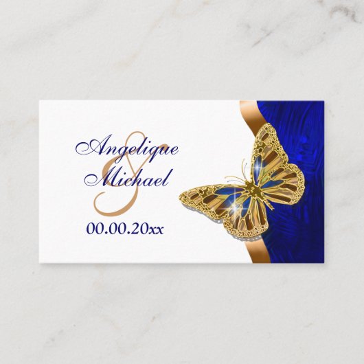 Butterfly bruiloft bruin blauw goud plaatskaartje (Voorkant)