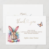 Butterfly Bunny Eggs Baby shower Kalligrafie Bedankkaart (Voorkant / Achterkant)