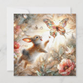 Butterfly Bunny Peach Goud Glas in lood Feestdagenkaart (Voorkant)