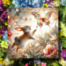 Butterfly Bunny Peach Goud Glas in lood