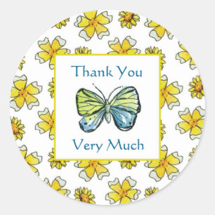 Butterfly Buttercup Waterverf Flowers Dank u Ronde Sticker