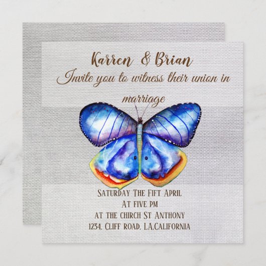 Butterfly Canvas bruiloft uitnodiging (Voorkant / Achterkant)