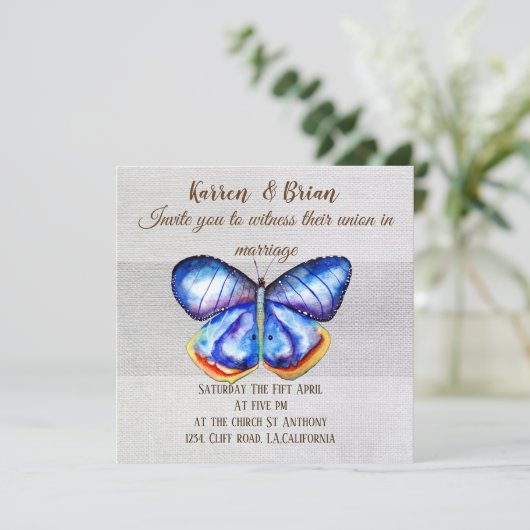 Butterfly Canvas bruiloft uitnodiging (Staand voorkant)
