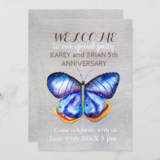 Butterfly Canvas Fotouitnodiging Kaart (Voorkant / Achterkant)