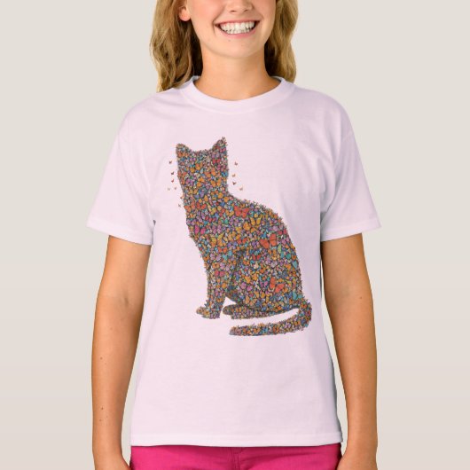Butterfly Cat Lover Silhouette Art | Graphic Print T-shirt (Voorkant)