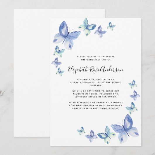 Butterfly Celebration of Life Kaart (Voorkant / Achterkant)