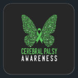 Butterfly Cerebral Palsy Awareness Green Ribbon Vierkante Sticker<br><div class="desc">Butterfly Cerebral Palsy Awareness Green Ribbon</div>