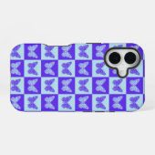 Butterfly Checkered Pattern in Blue en Paars iPhone 16 Hoesje (Achterkant horizontaal)