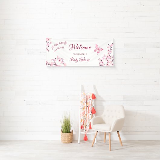Butterfly Cherry Blossom Baby shower Welkom Spandoek (Insitu)