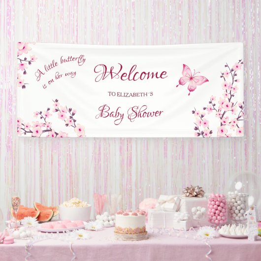 Butterfly Cherry Blossom Baby shower Welkom Spandoek (Feest)