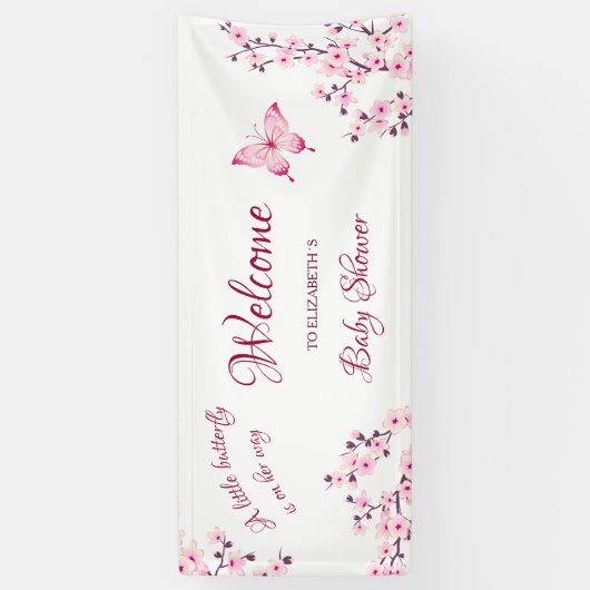 Butterfly Cherry Blossom Baby shower Welkom Spandoek (Verticaal)
